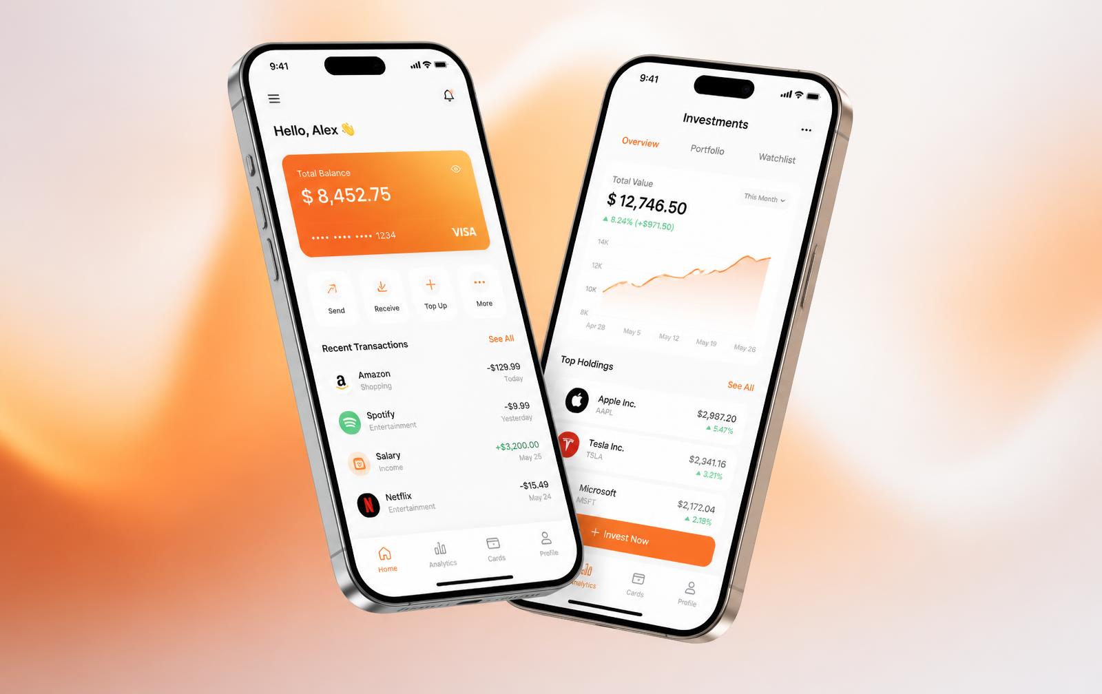 Mobile app screens on two smartphones