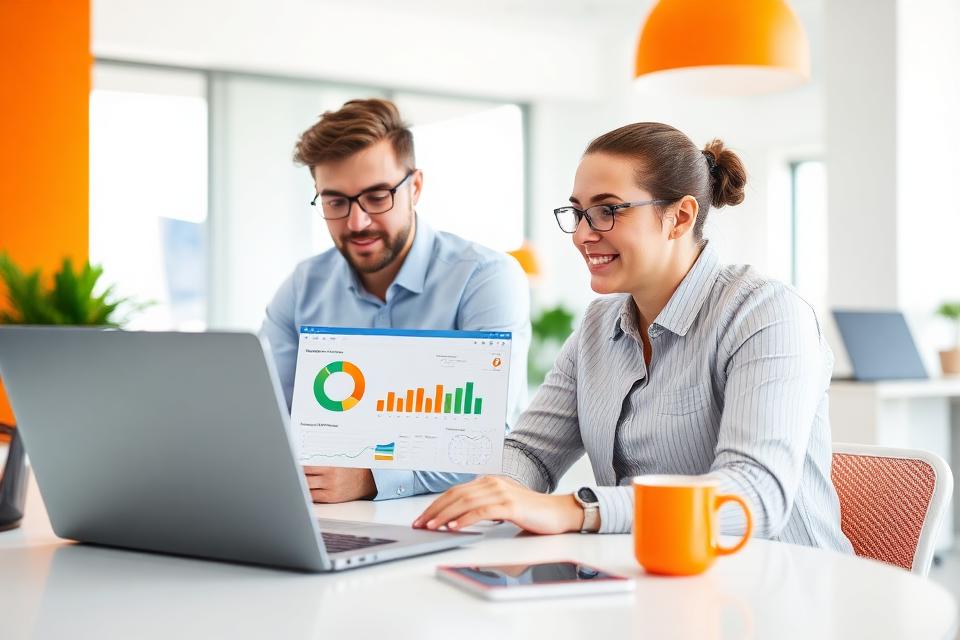 Team checking an HR dashboard on a laptop