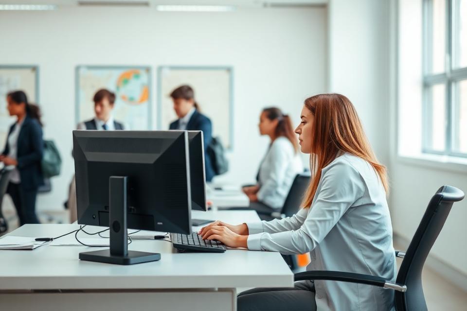 School office staff using school management software
